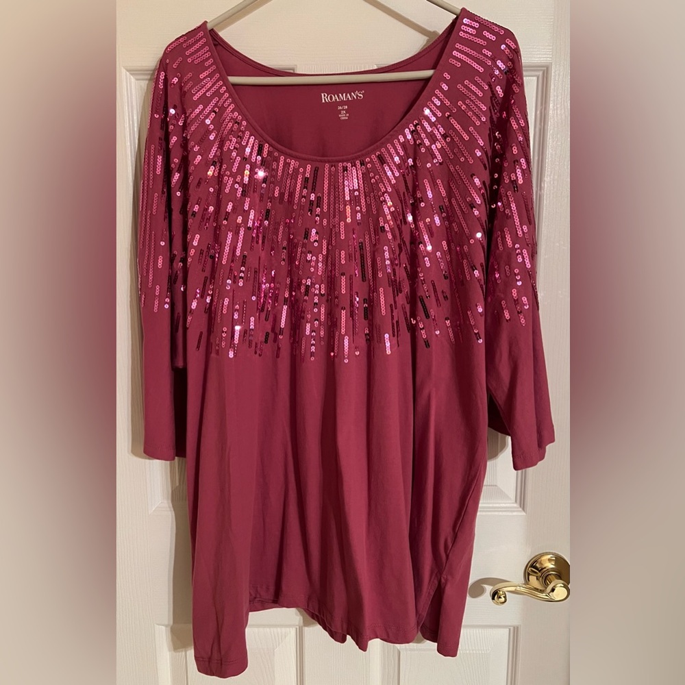 Roaman's Rich Deep Pink Tunic 3/4 Sleeve Top